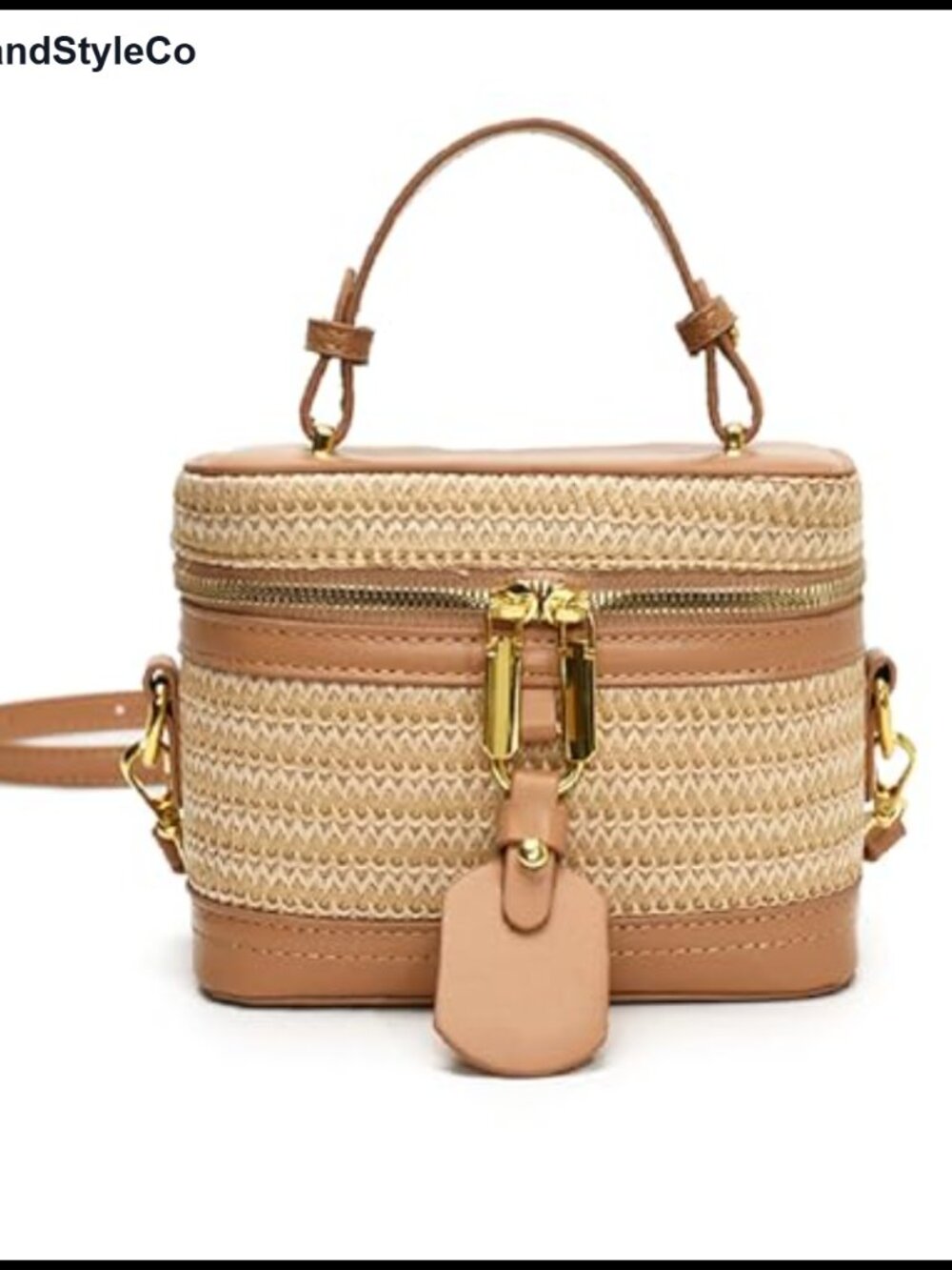 Straw Crossbody Bag PU Leather Trim Adjustable Strap Bucket Purse Beach Travel